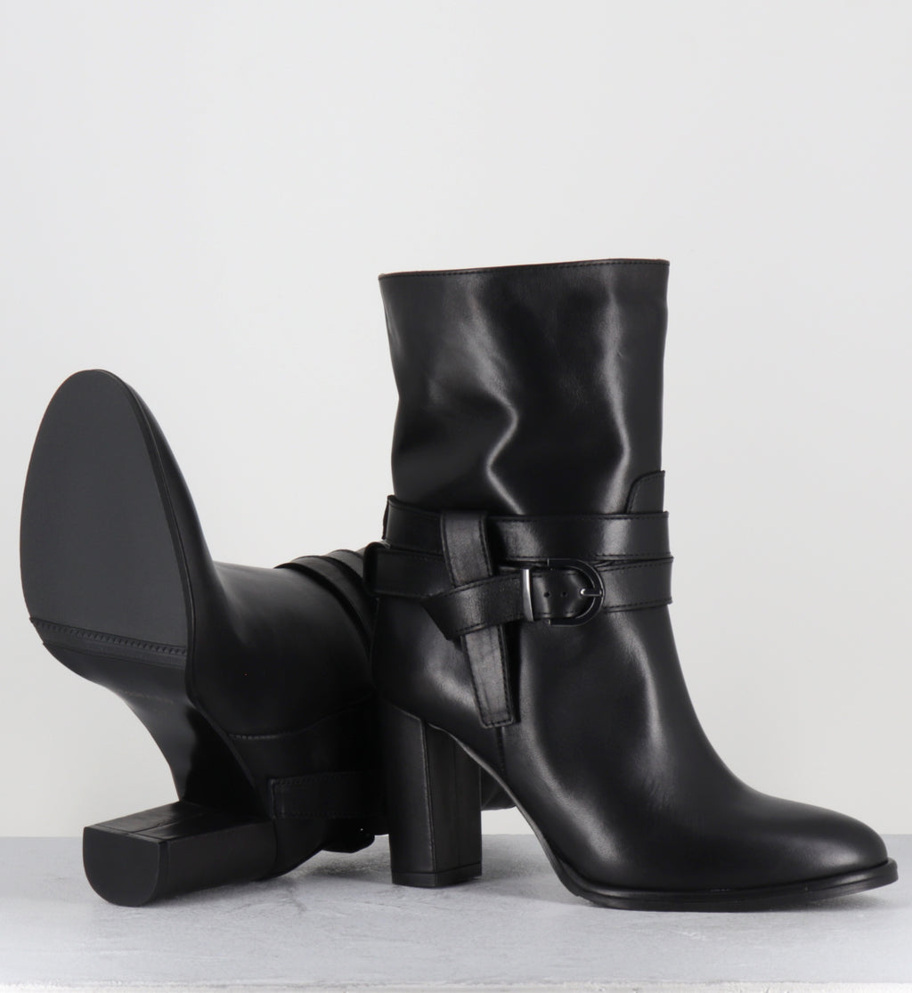 Boots à talon en cuir noir - CASORI VIT SOFT NERO