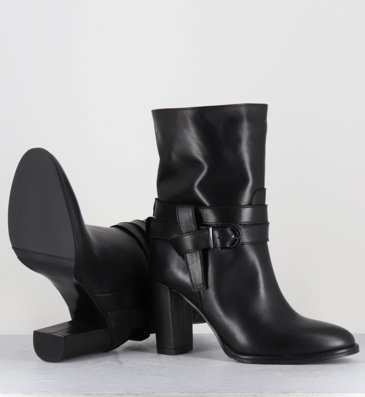 Boots à talon en cuir noir - CASORI VIT SOFT NERO
