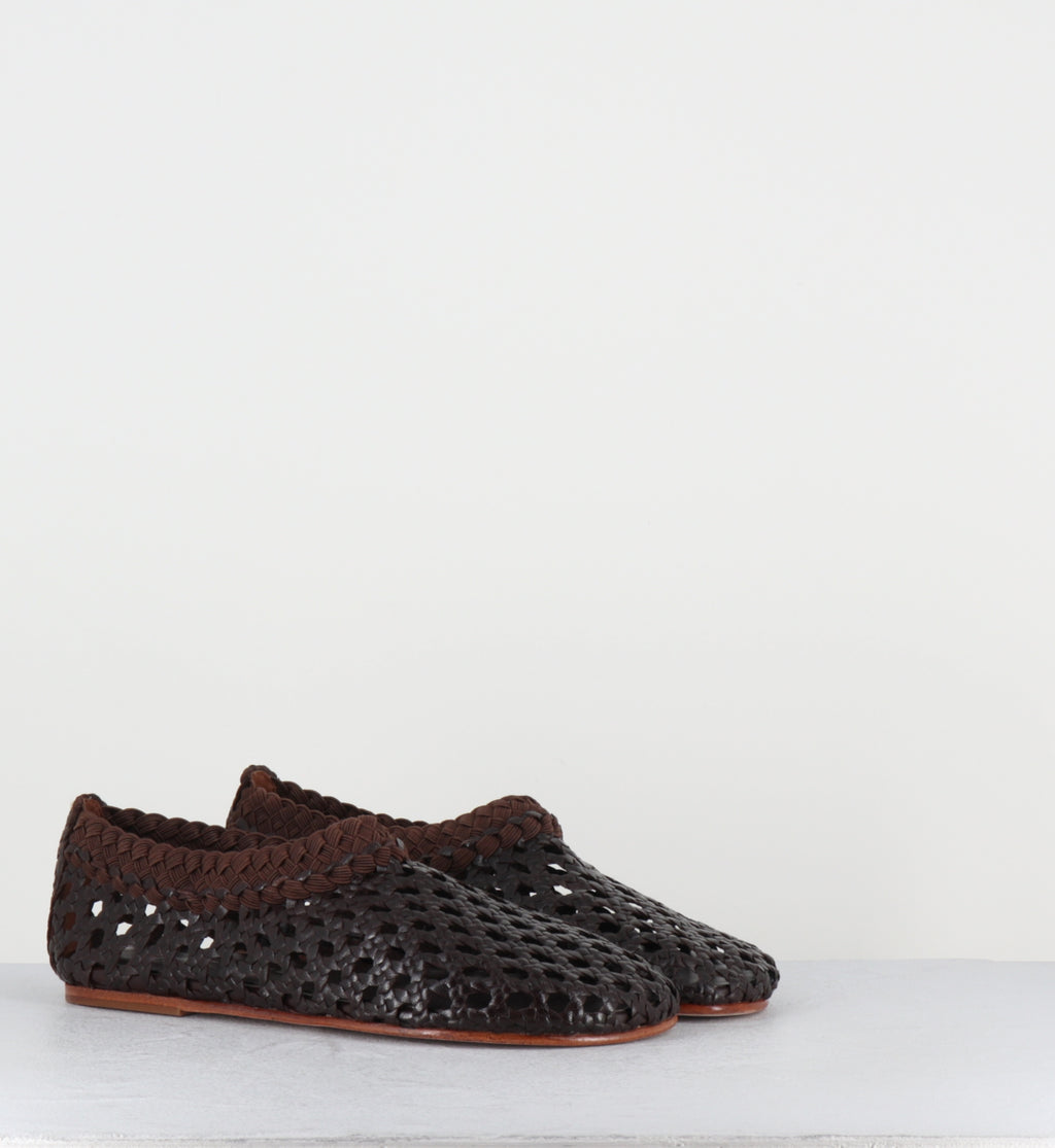 Chaussures plates cuir tressé marron - MILO CAFE TRENZADO