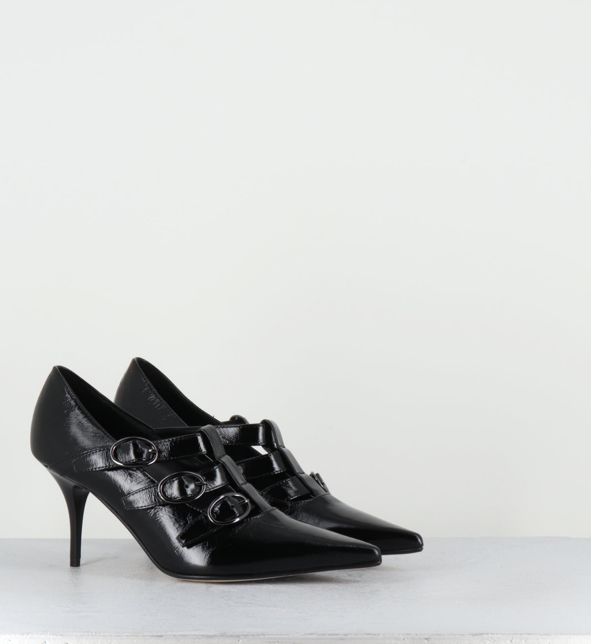 Escarpins à boucles vernis noir talon haut - NICAR VENEZIA NERO