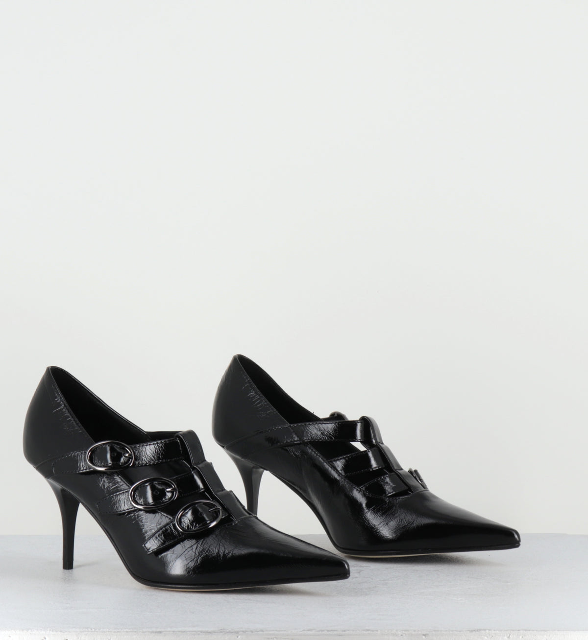 Escarpins à boucles vernis noir talon haut - NICAR VENEZIA NERO