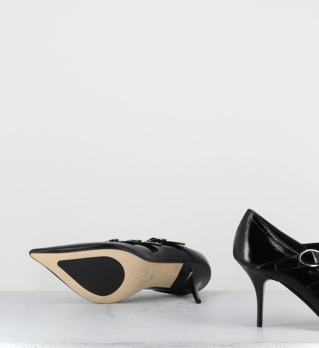 Escarpins à boucles vernis noir talon haut - NICAR VENEZIA NERO