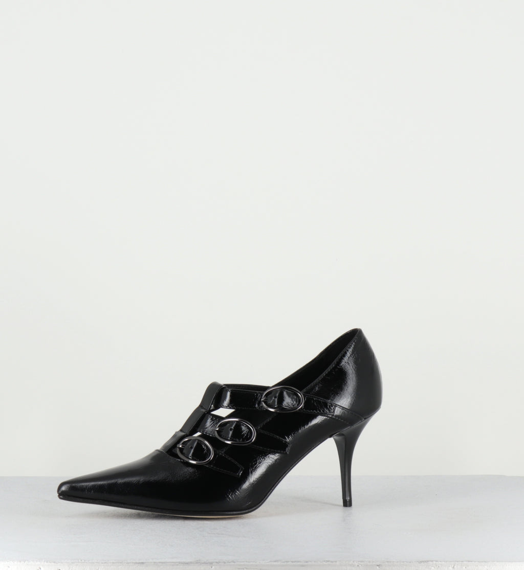Escarpins à boucles vernis noir talon haut - NICAR VENEZIA NERO
