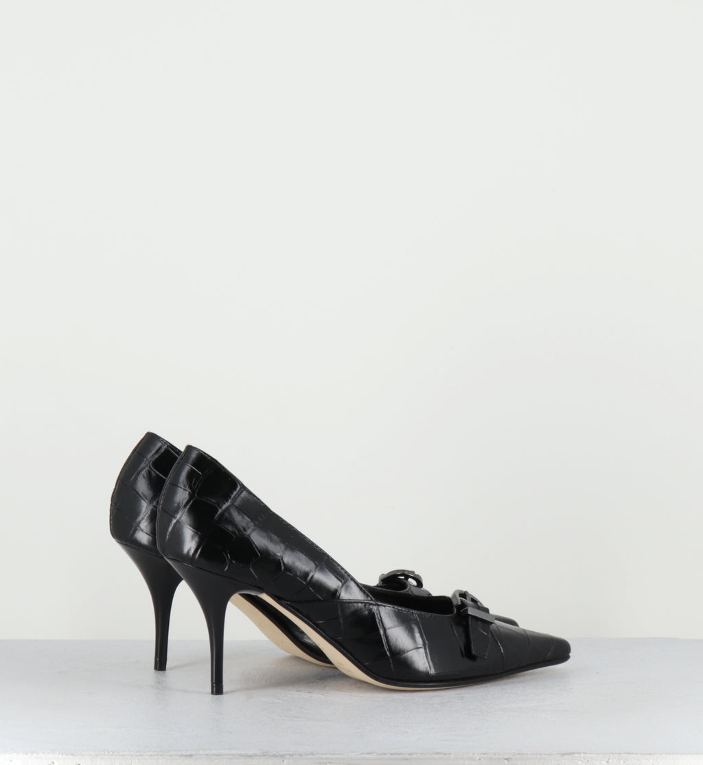 Escarpins pointu croco noir - SICOR COCCO NERO
