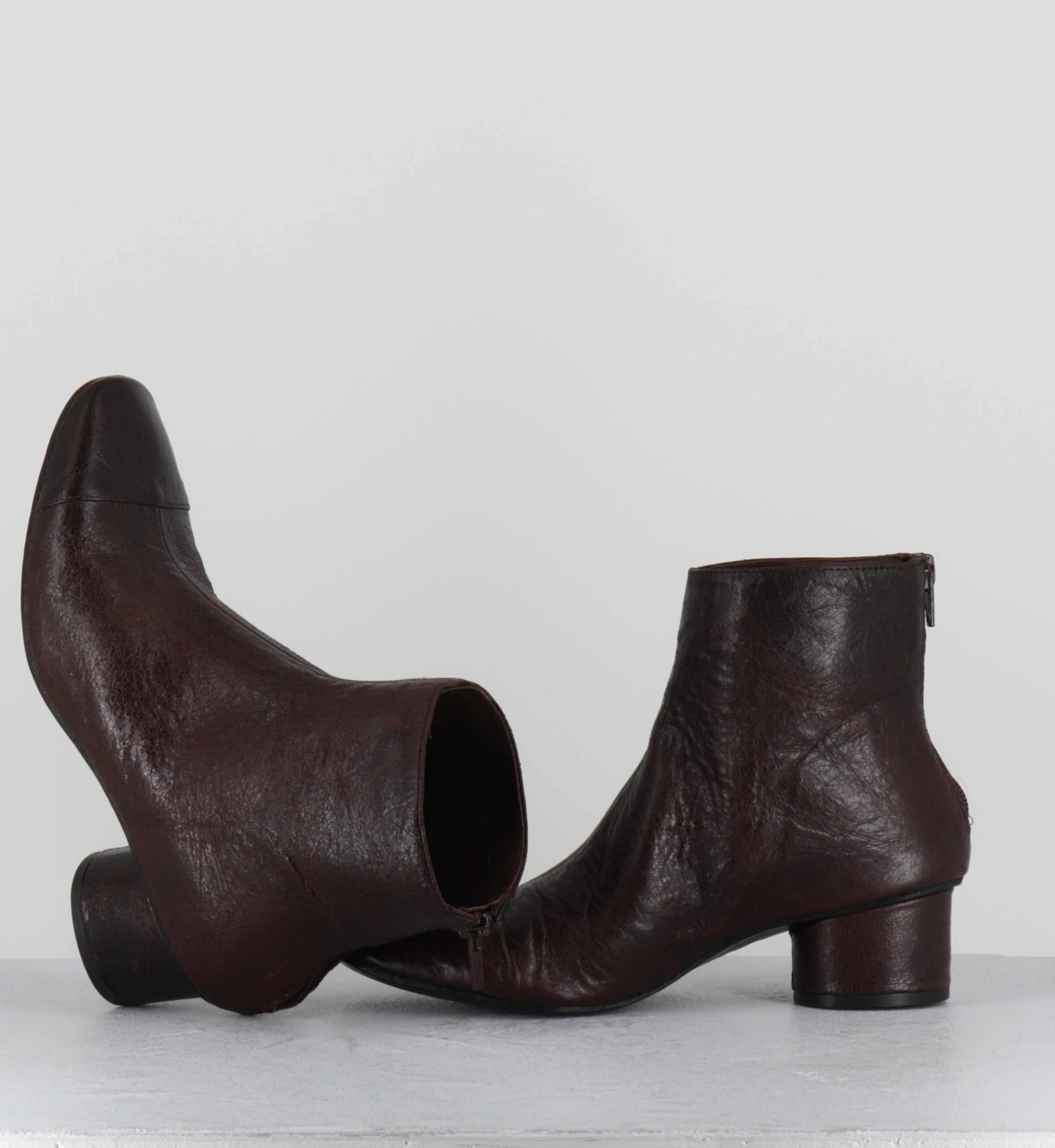 Boots en cuir marron petit talon - ORMI NANCY ESPRESSO