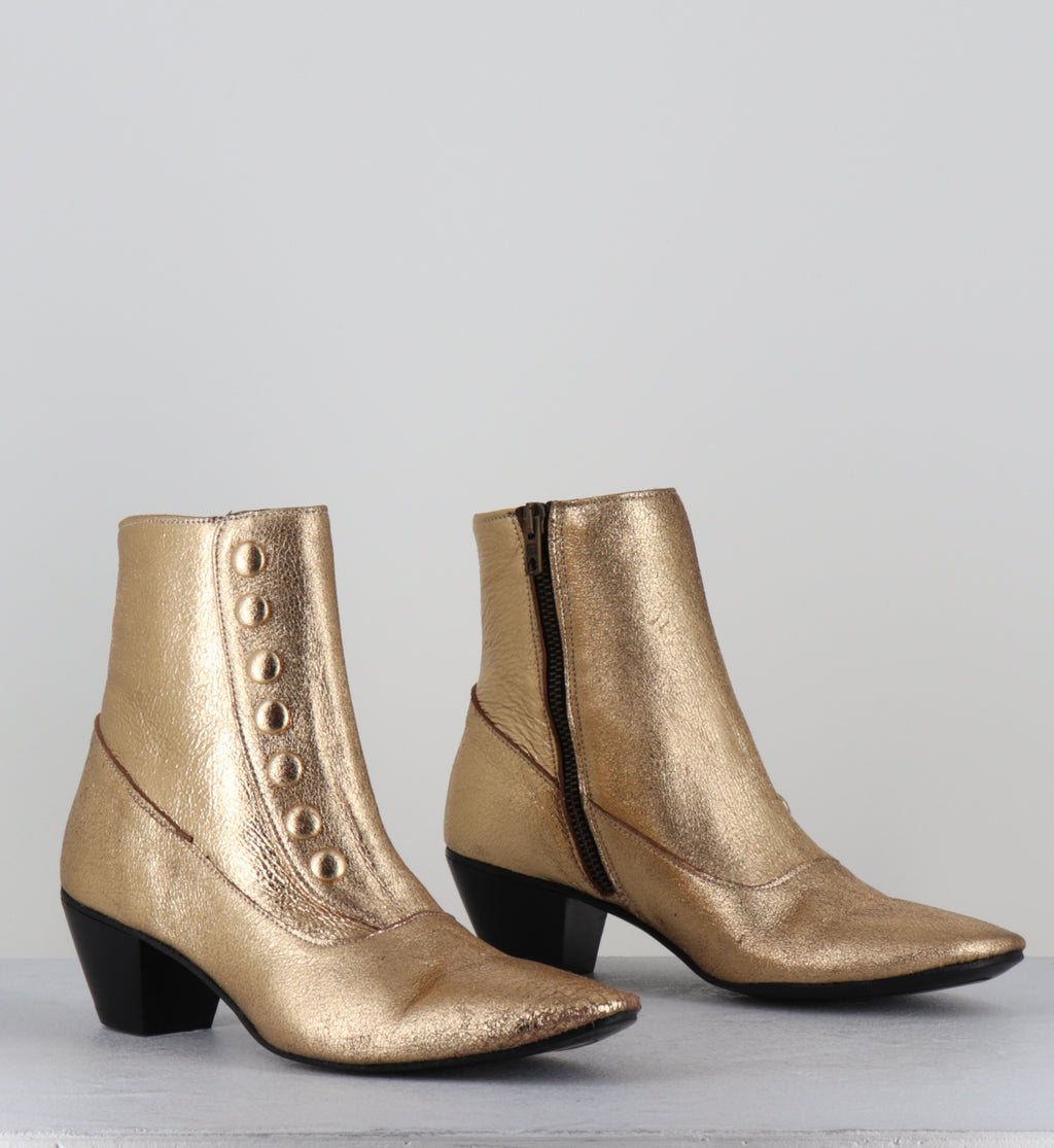 Boots à boutons en cuir doré -  AMIA LAME ORO