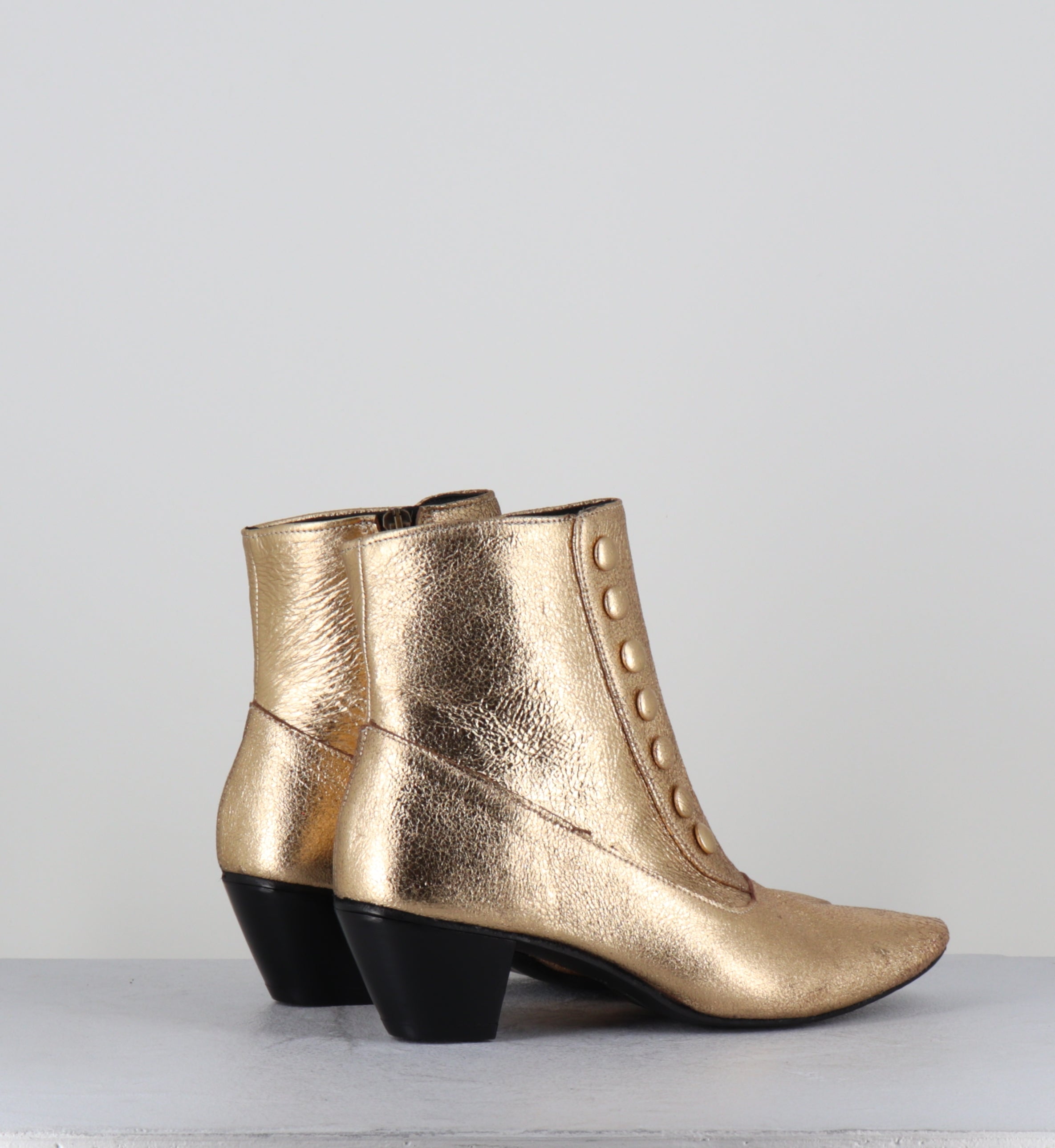 Boots à boutons en cuir doré -  AMIA LAME ORO