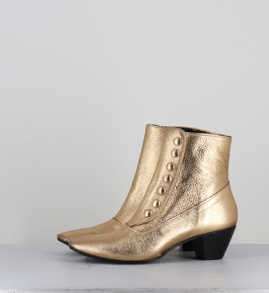 Boots à boutons en cuir doré -  AMIA LAME ORO