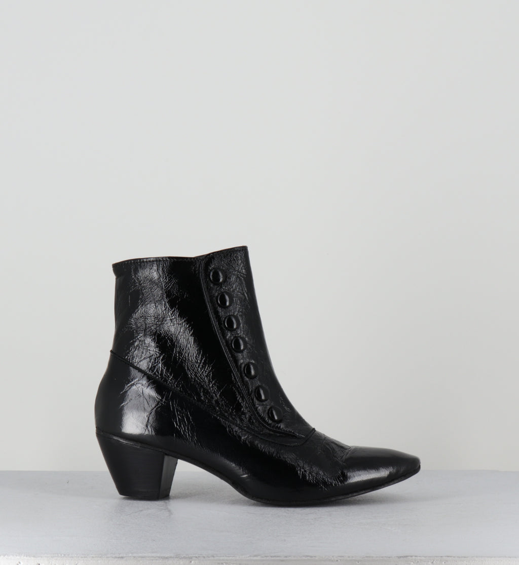 Boots à boutons en cuir noir - AMIA VERNICE NERO