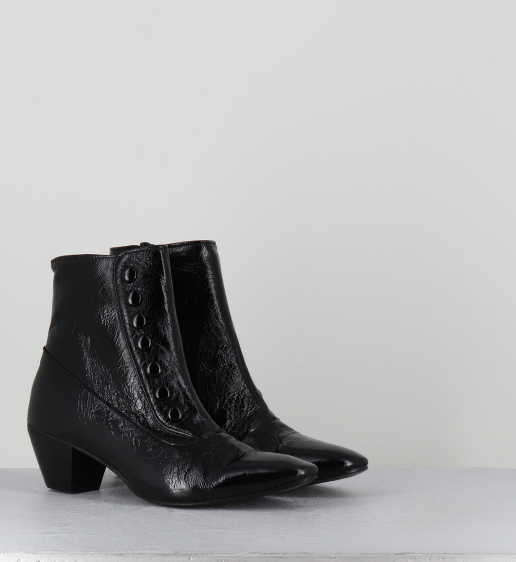 Boots à boutons en cuir noir - AMIA VERNICE NERO