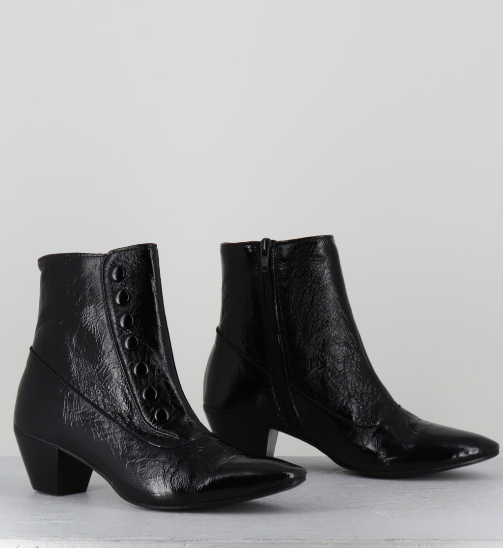 Boots à boutons en cuir noir - AMIA VERNICE NERO