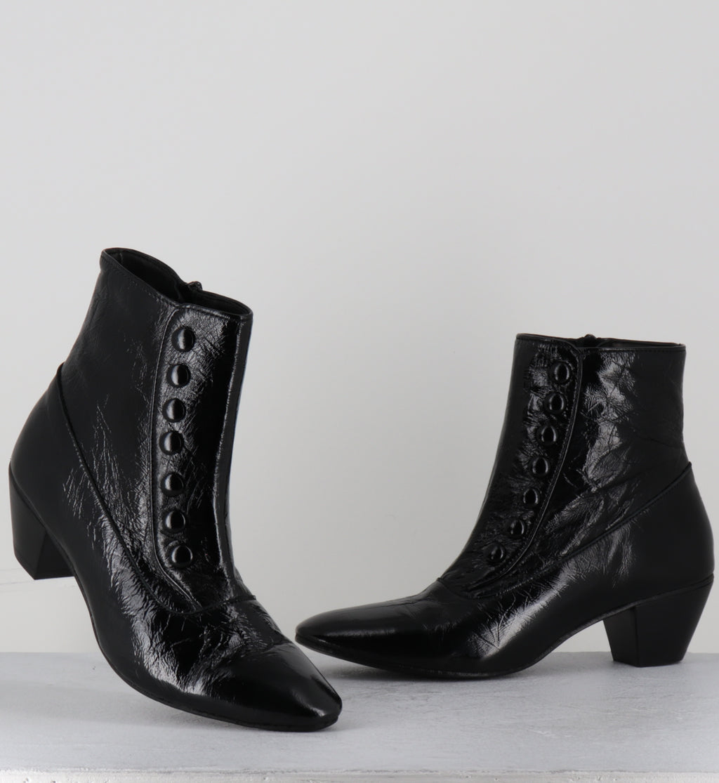 Boots à boutons en cuir noir - AMIA VERNICE NERO