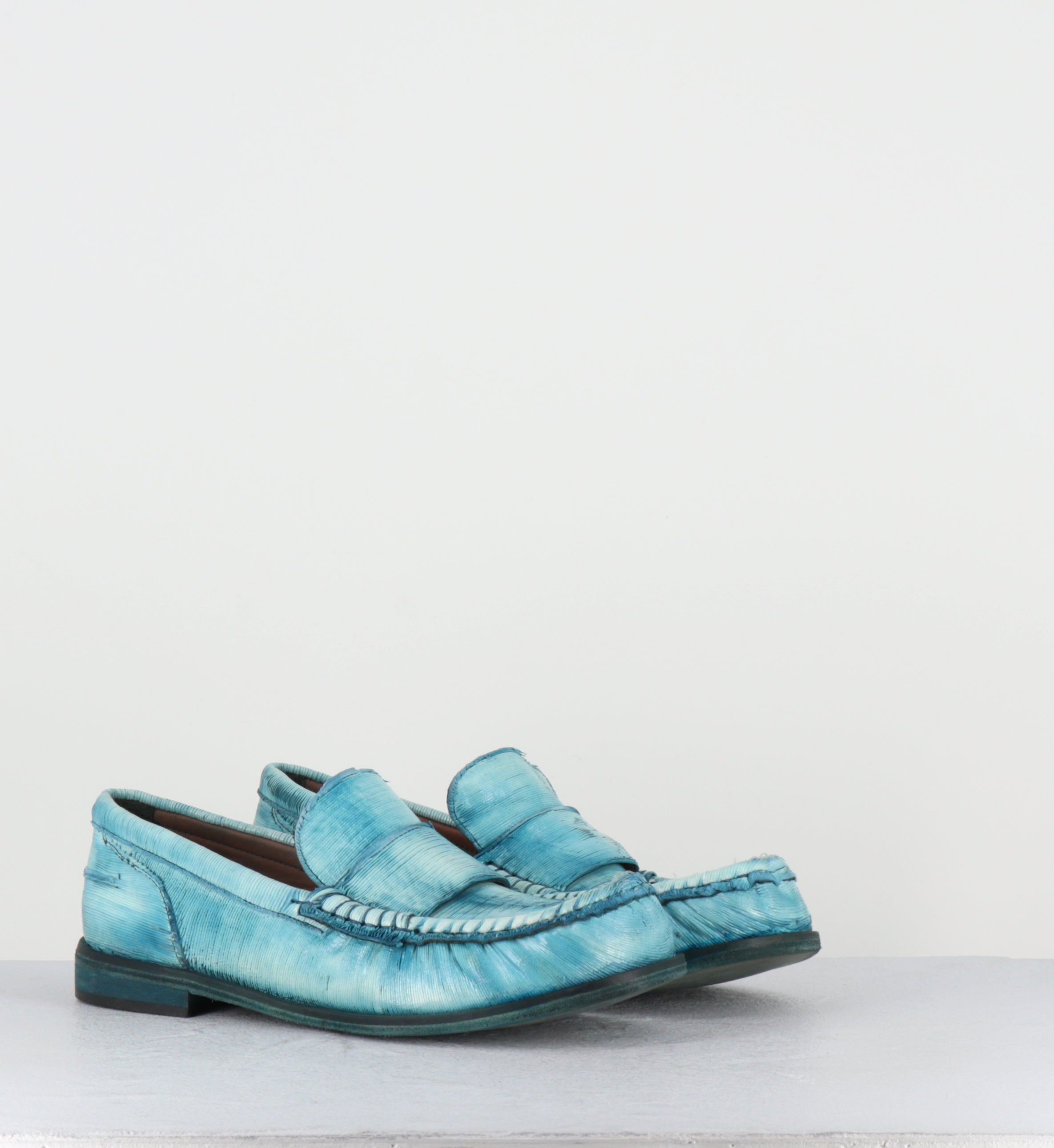 Mocassins en cuir bleu ciel turquoise - SALAI INTAGLI TEMPESTA