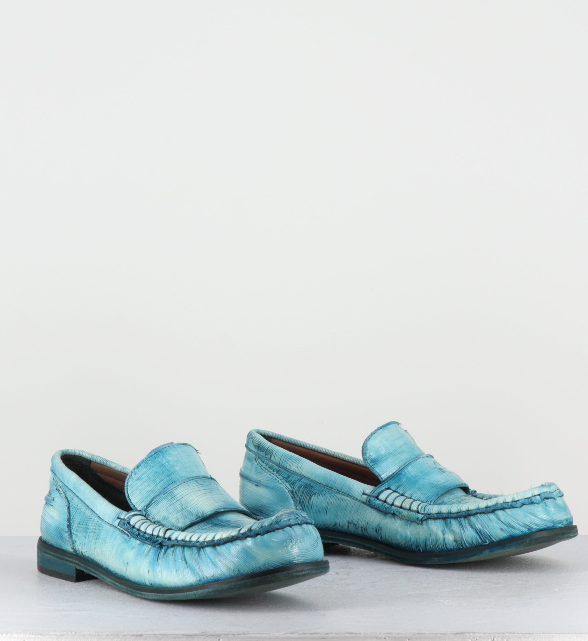 Mocassins en cuir bleu ciel turquoise - SALAI INTAGLI TEMPESTA