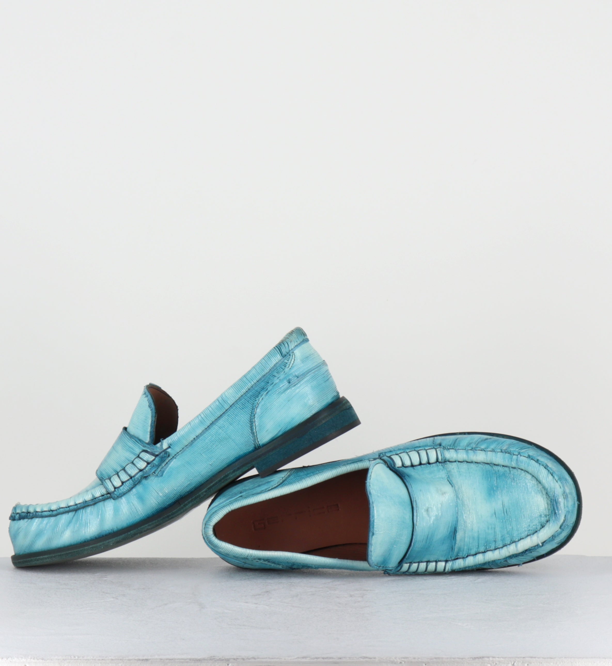 Mocassins en cuir bleu ciel turquoise - SALAI INTAGLI TEMPESTA