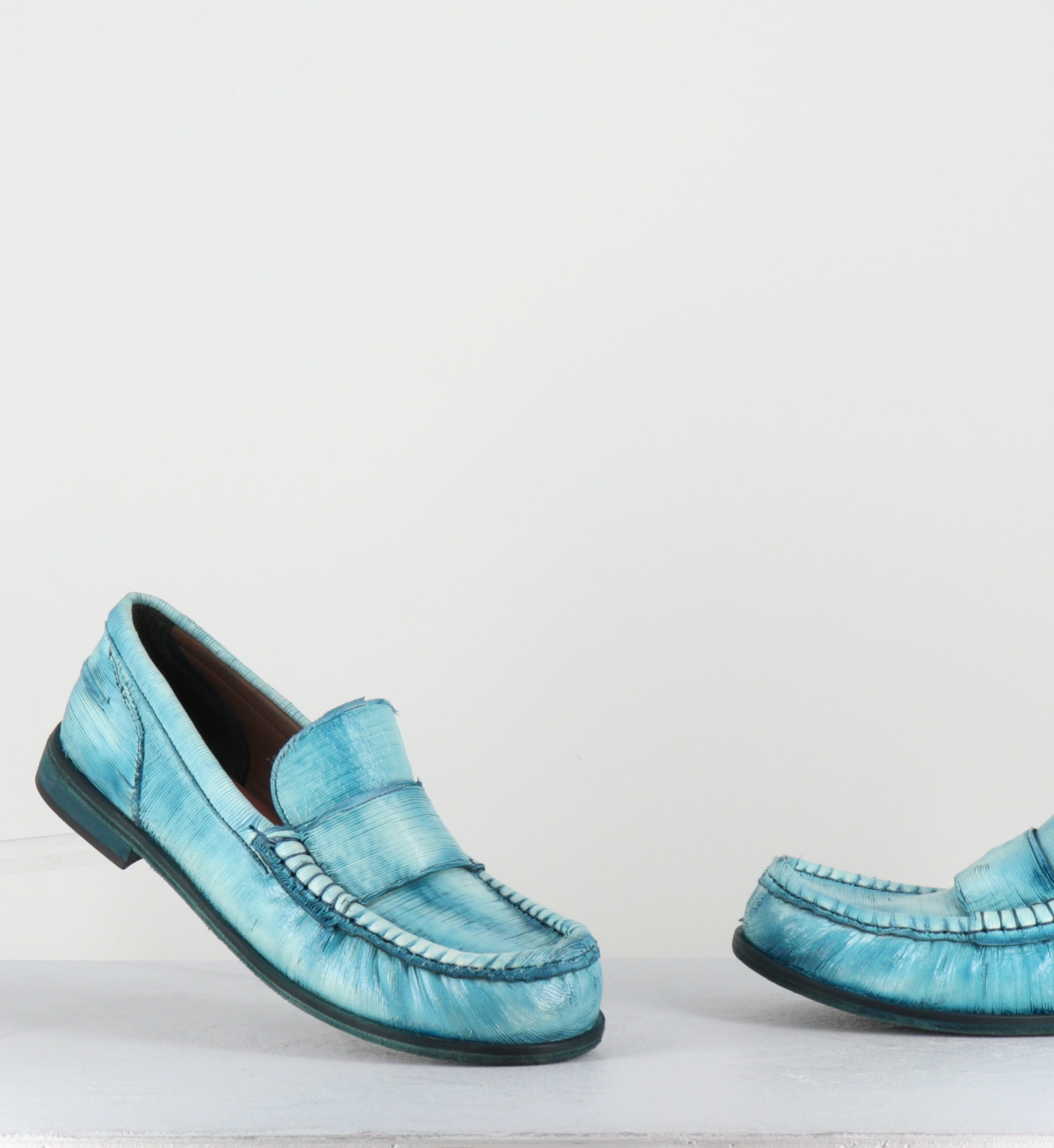 Mocassins en cuir bleu ciel turquoise - SALAI INTAGLI TEMPESTA