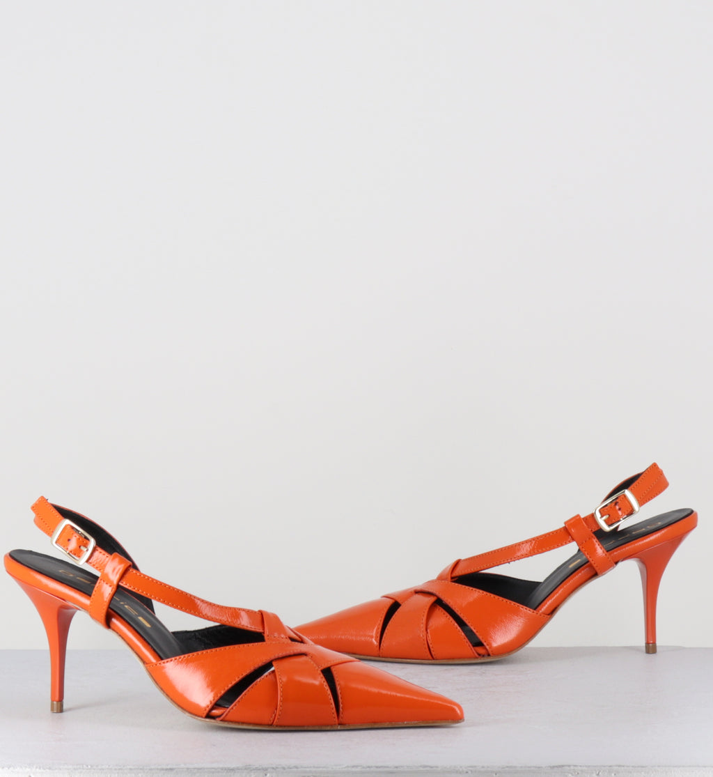 Escarpins bout pointu talon haut cuir orange - ANNA VERLUX MANDARINO