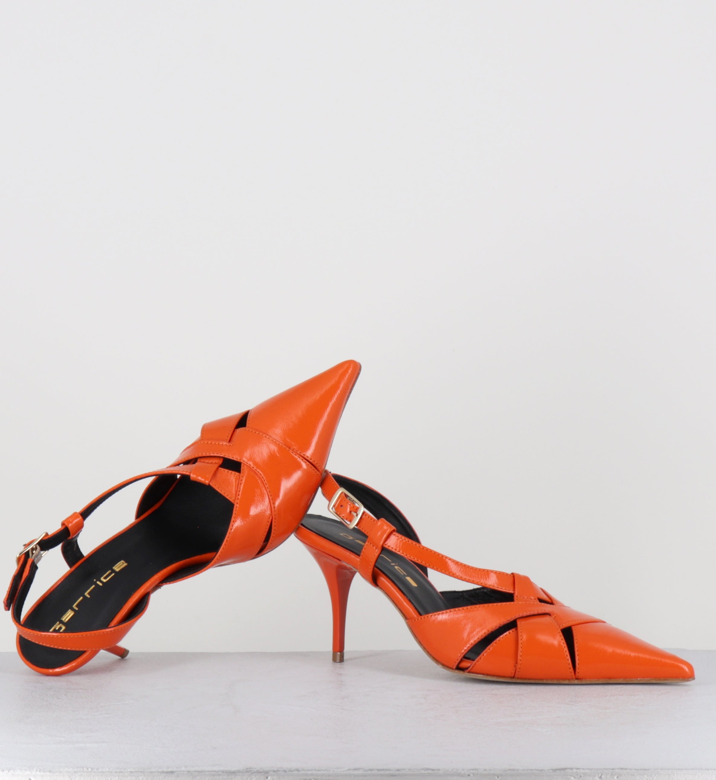 Escarpins bout pointu talon haut cuir orange - ANNA VERLUX MANDARINO