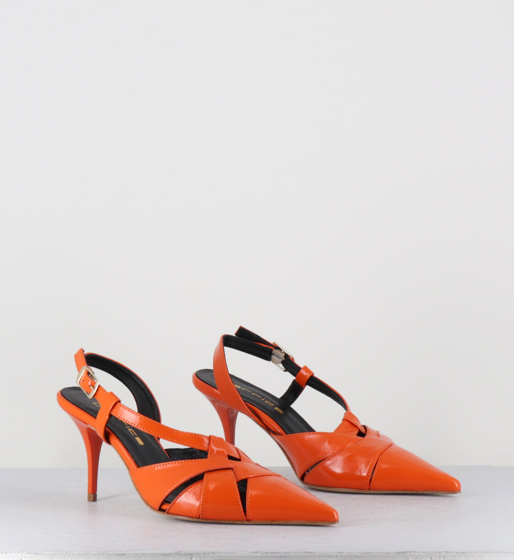 Escarpins bout pointu talon haut cuir orange - ANNA VERLUX MANDARINO