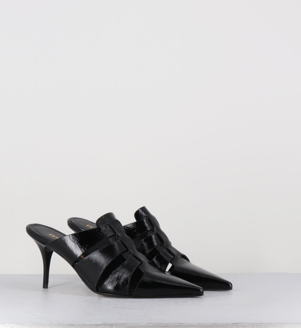 Mules à talon en cuir noir pointues - AVIVE VENEZIA NERO
