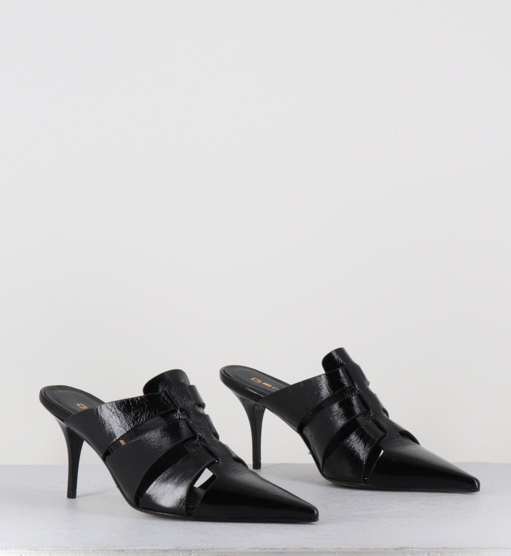 Mules à talon en cuir noir pointues - AVIVE VENEZIA NERO