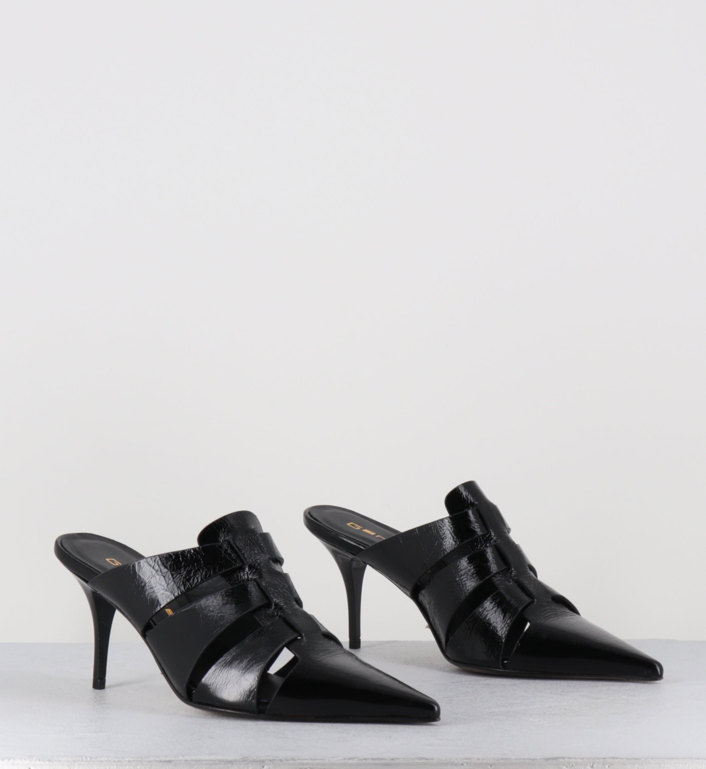 Mules à talon en cuir noir pointues - AVIVE VENEZIA NERO