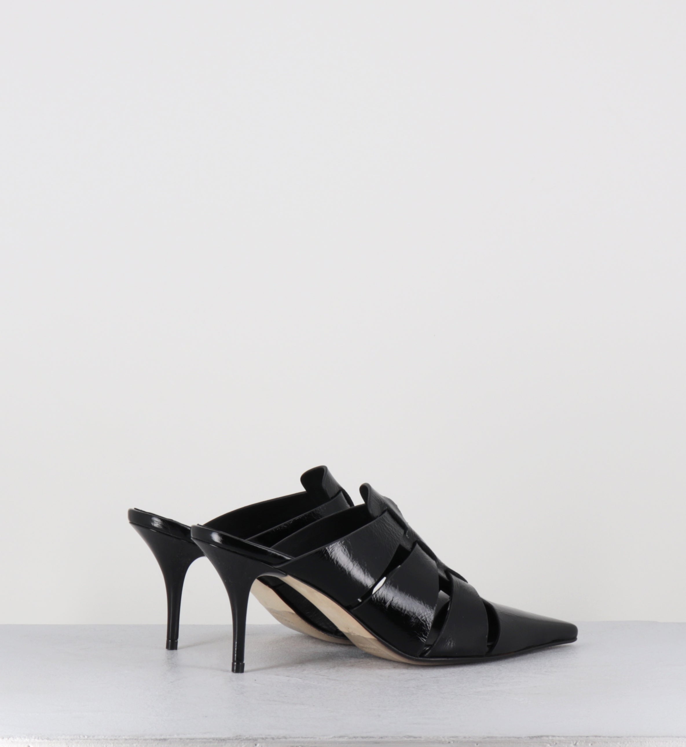 Mules à talon en cuir noir pointues - AVIVE VENEZIA NERO