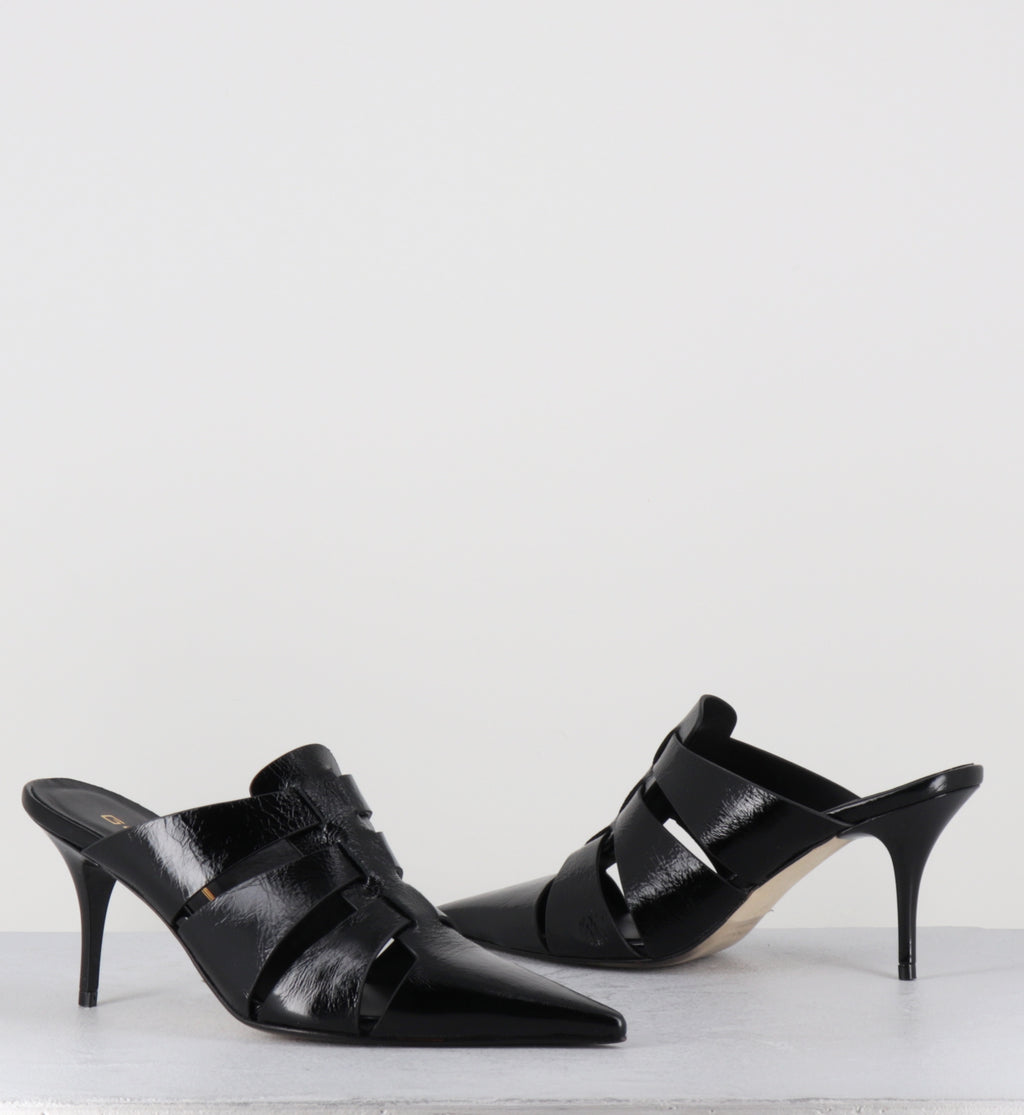 Mules à talon en cuir noir pointues - AVIVE VENEZIA NERO