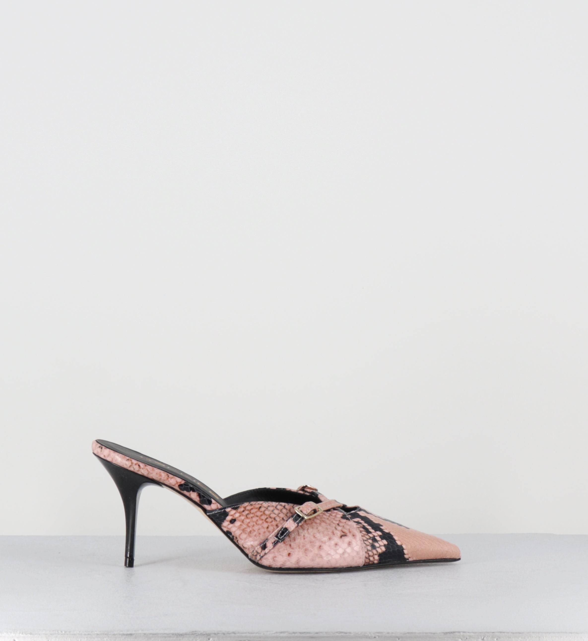 Mules pointu python rose talon haut - TALE PITONE ROSA