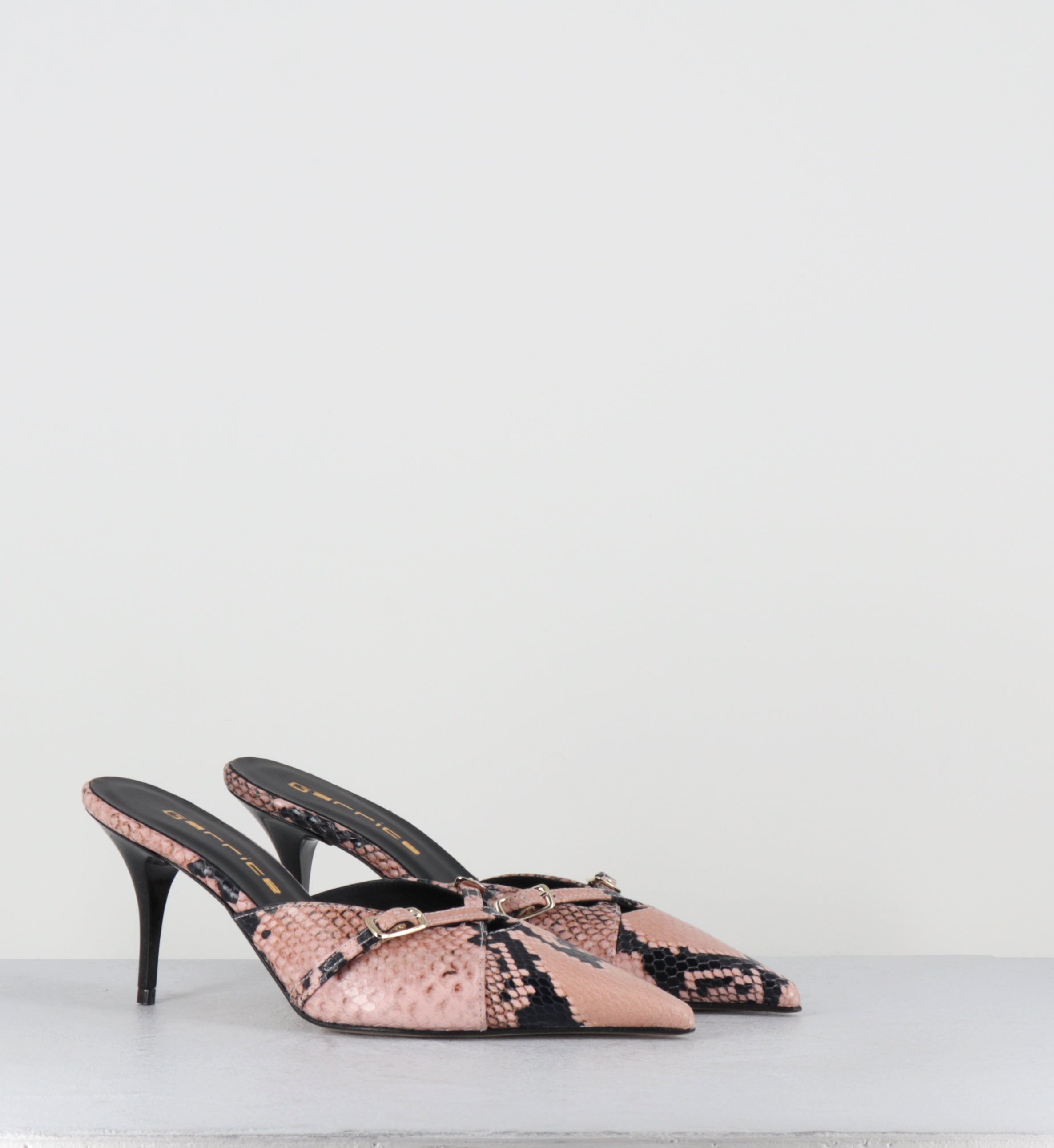 Mules pointu python rose talon haut - TALE PITONE ROSA