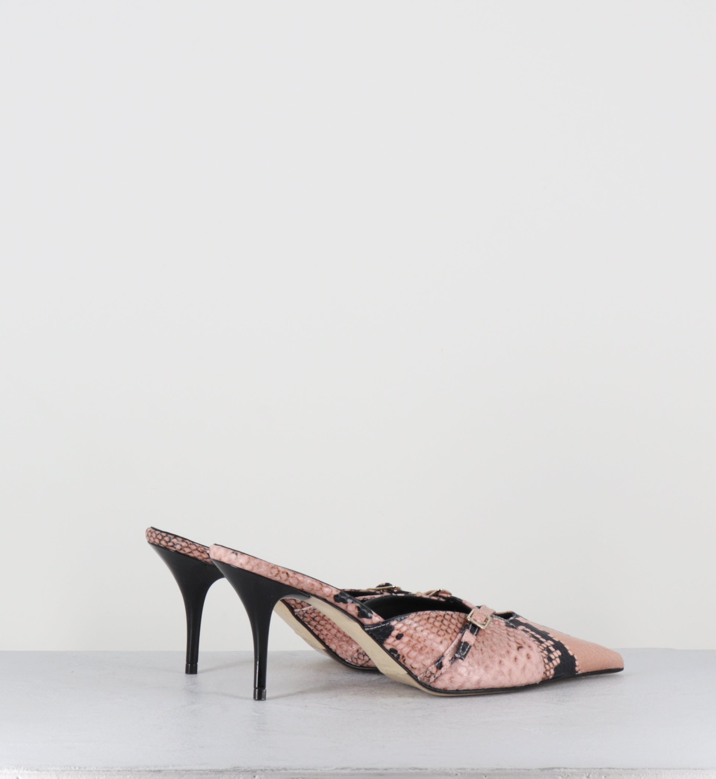Mules pointu python rose talon haut - TALE PITONE ROSA