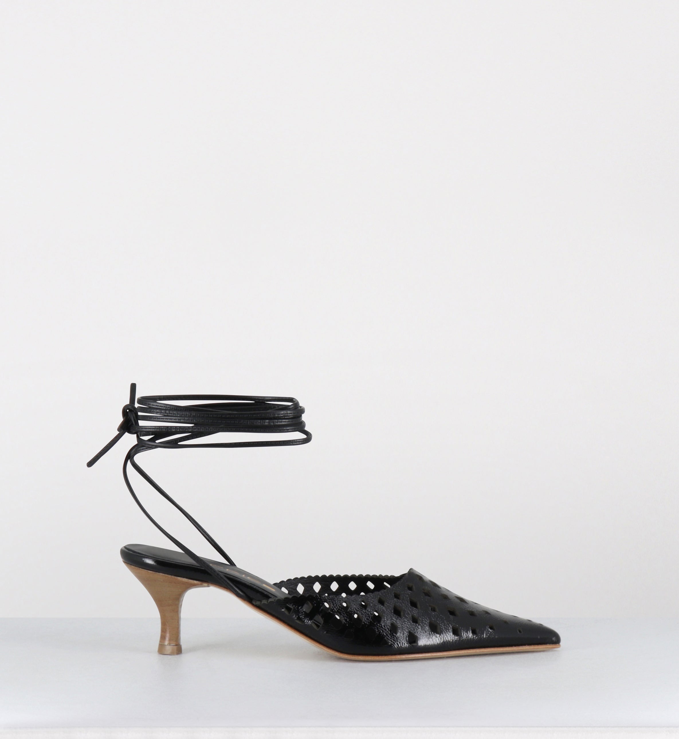 Escarpins à lacets en cuir noir ajouré - INDIA NAPLAK NERO