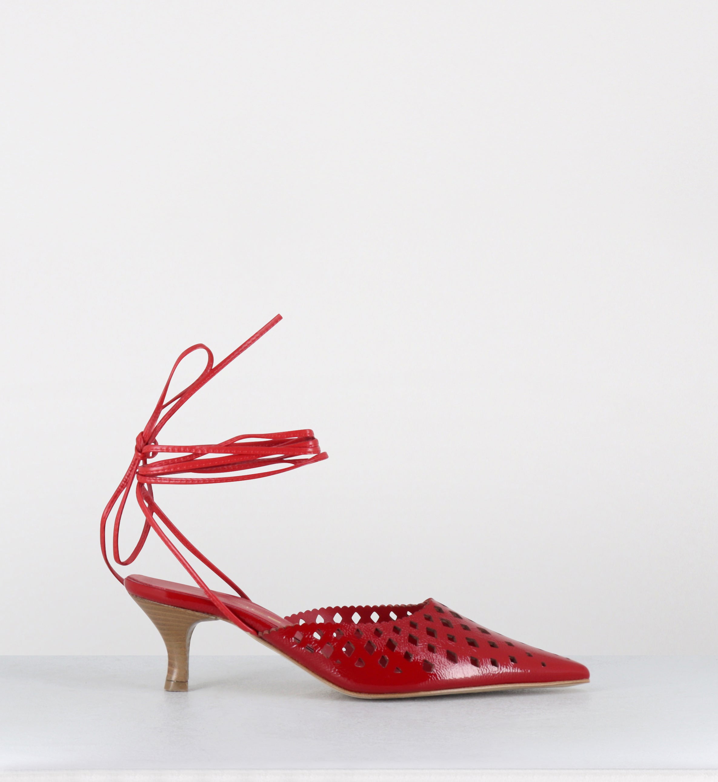 Escarpins à lacets en cuir rouge ajouré - INDIA NAPLAK ROSSO