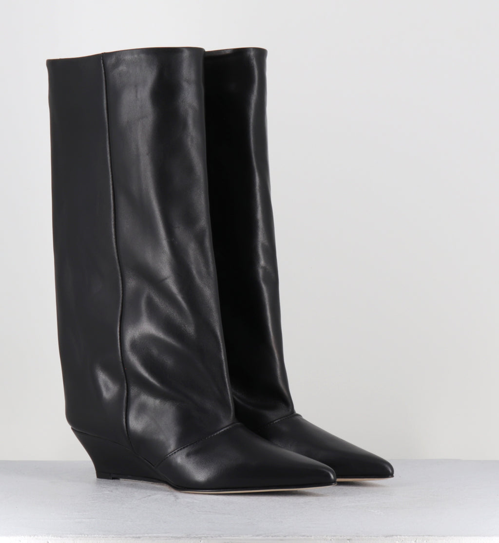 Bottes pointu compensées en cuir noir - KEITA VITELLO NERO