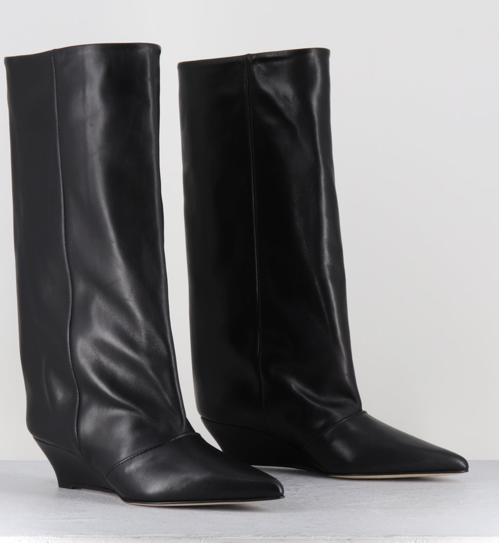 Bottes pointu compensées en cuir noir - KEITA VITELLO NERO