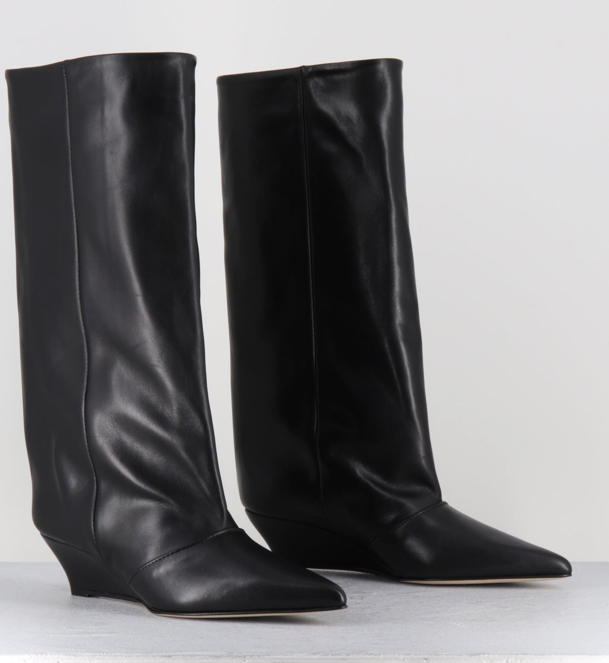 Bottes pointu compensées en cuir noir - KEITA VITELLO NERO