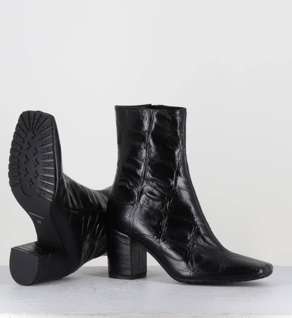 Bottines croco rouge bout carré - SANDRI COCCO NERO