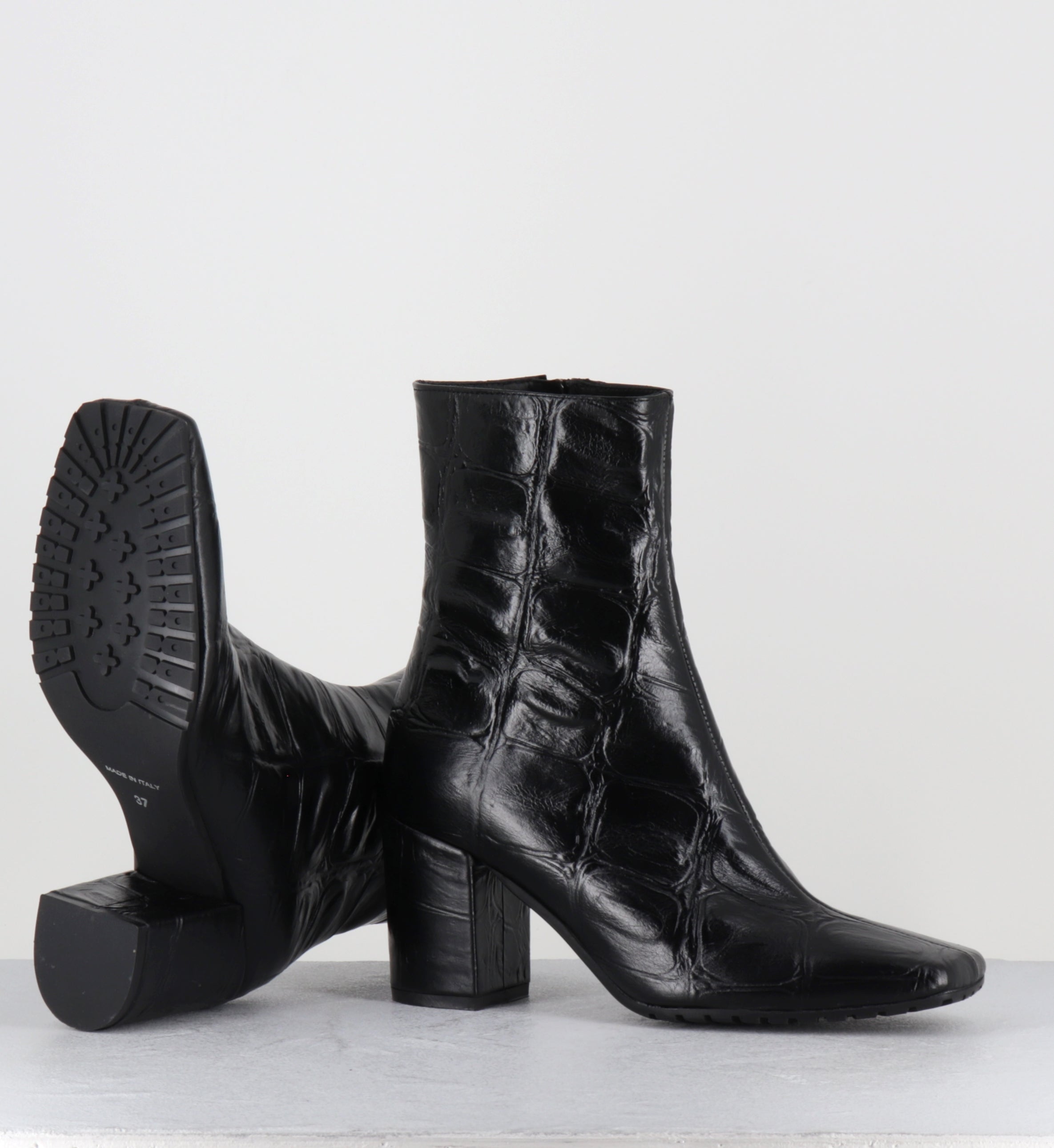 Bottines croco rouge bout carré - SANDRI COCCO NERO