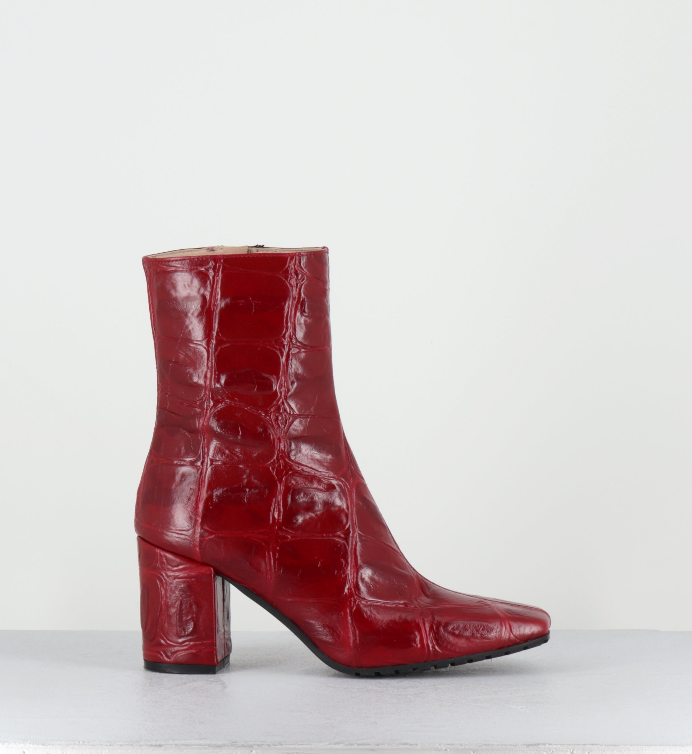 Bottines croco rouge bout carré - SANDRI COCCO BORDO