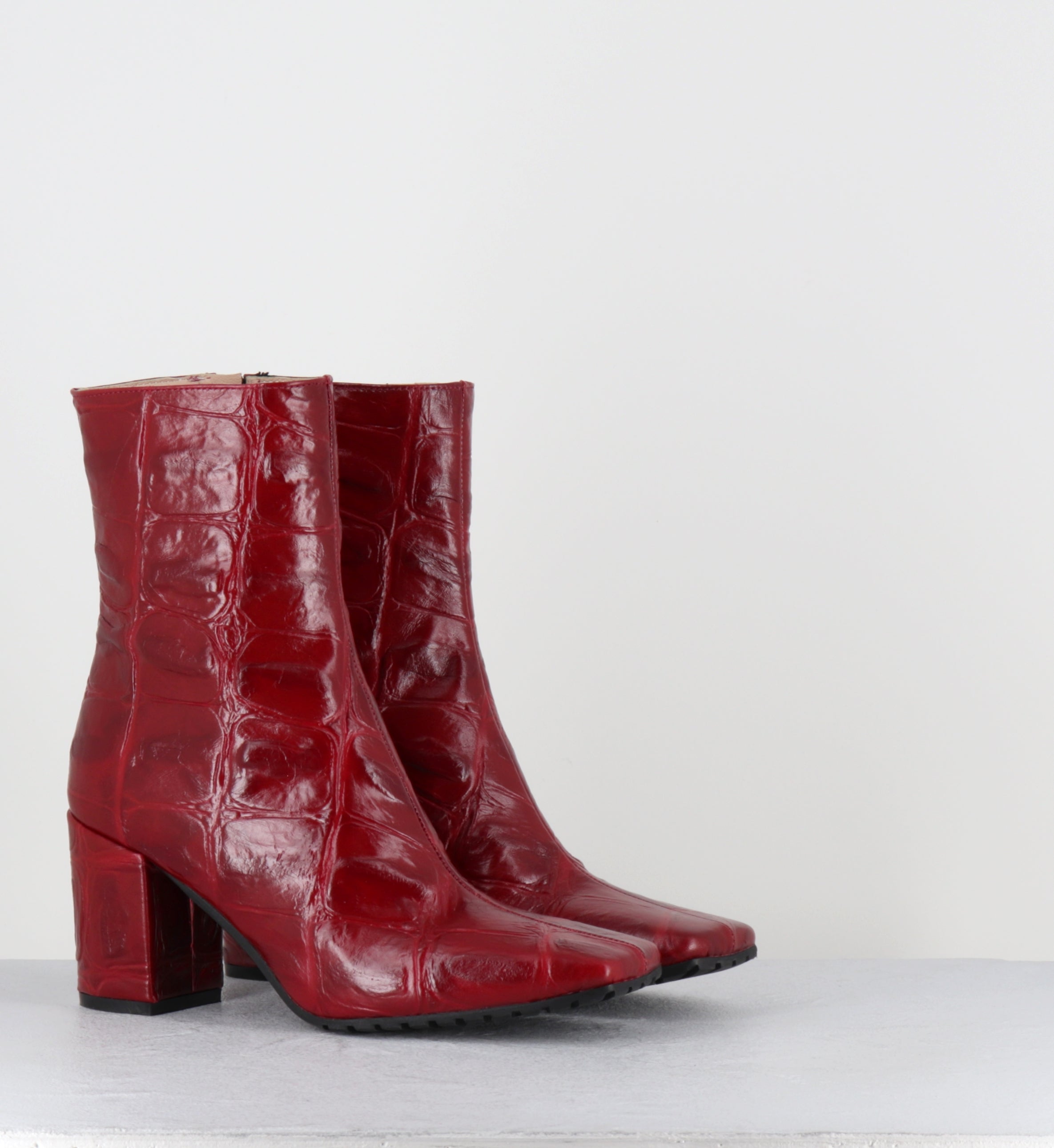 Bottines croco rouge bout carré - SANDRI COCCO BORDO