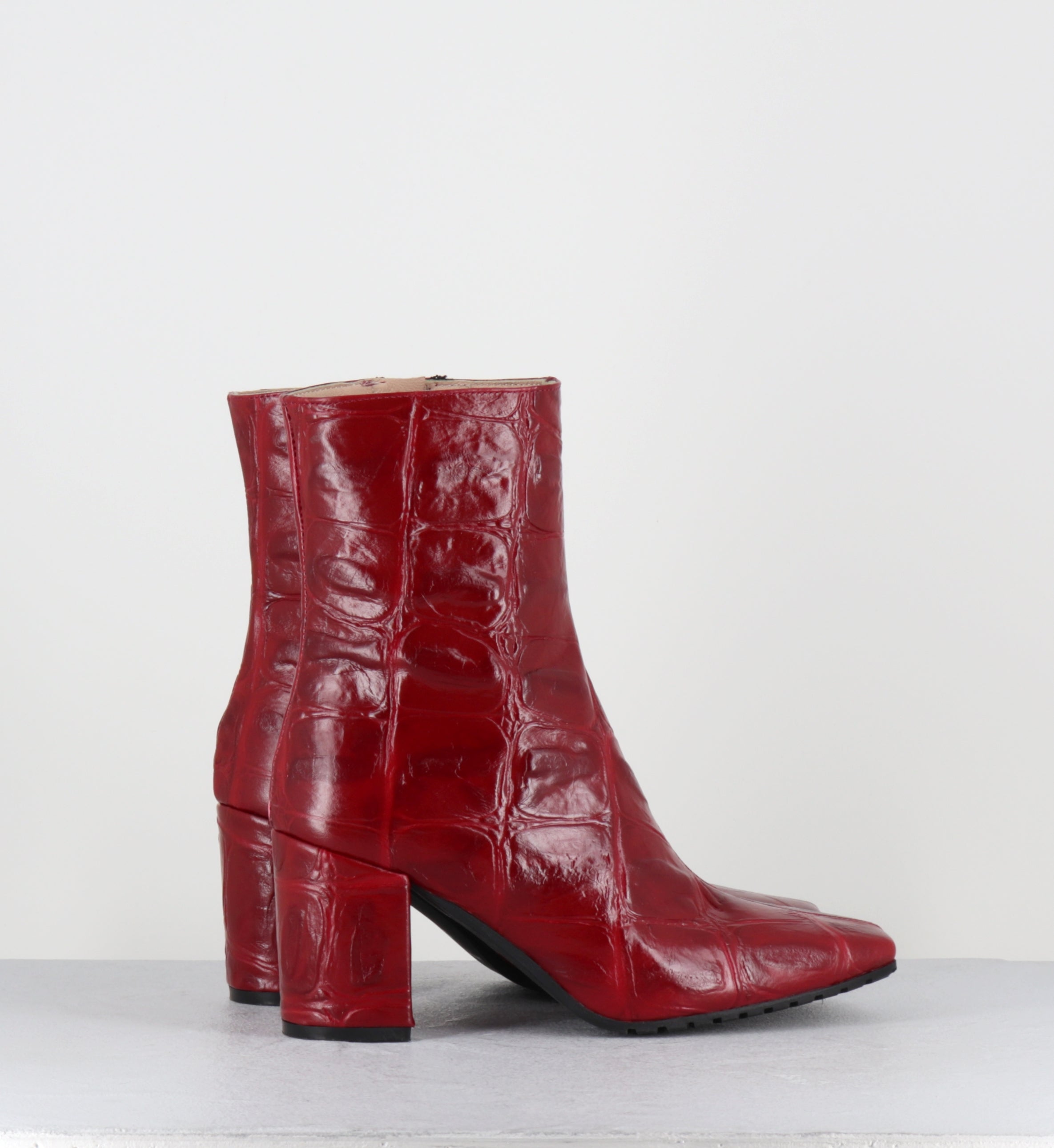 Bottines croco rouge bout carré - SANDRI COCCO BORDO