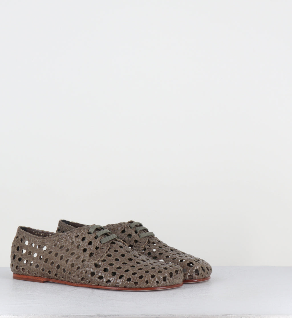Chaussures à lacets en cuir tressé gris - MILA SMOKE TRENZADO