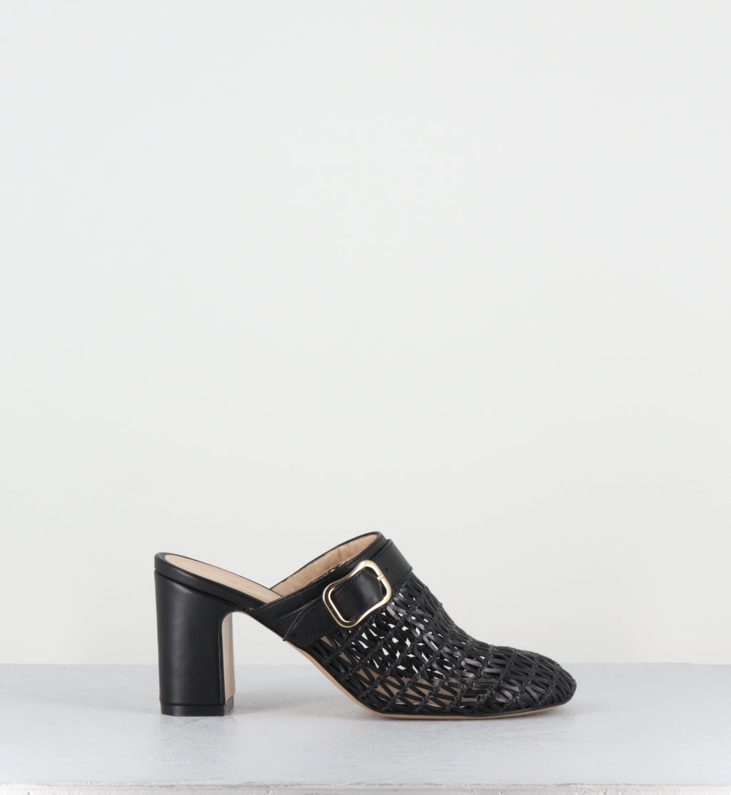 Mules sabot en cuir tressé noir - ANGEL VITELLO NERO