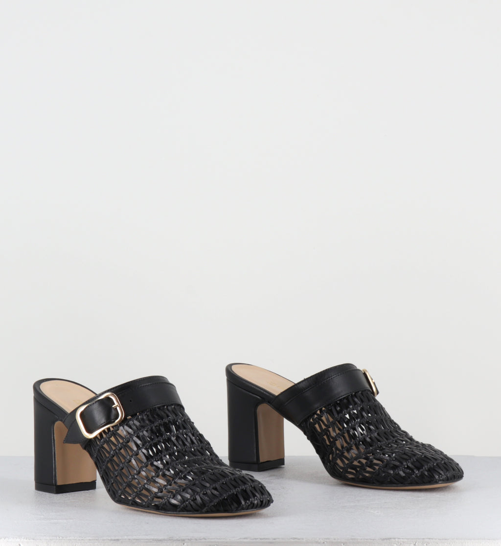Mules sabot en cuir tressé noir - ANGEL VITELLO NERO