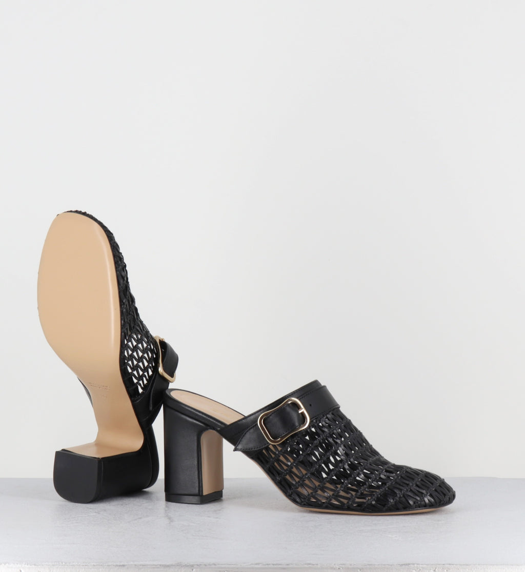 Mules sabot en cuir tressé noir - ANGEL VITELLO NERO