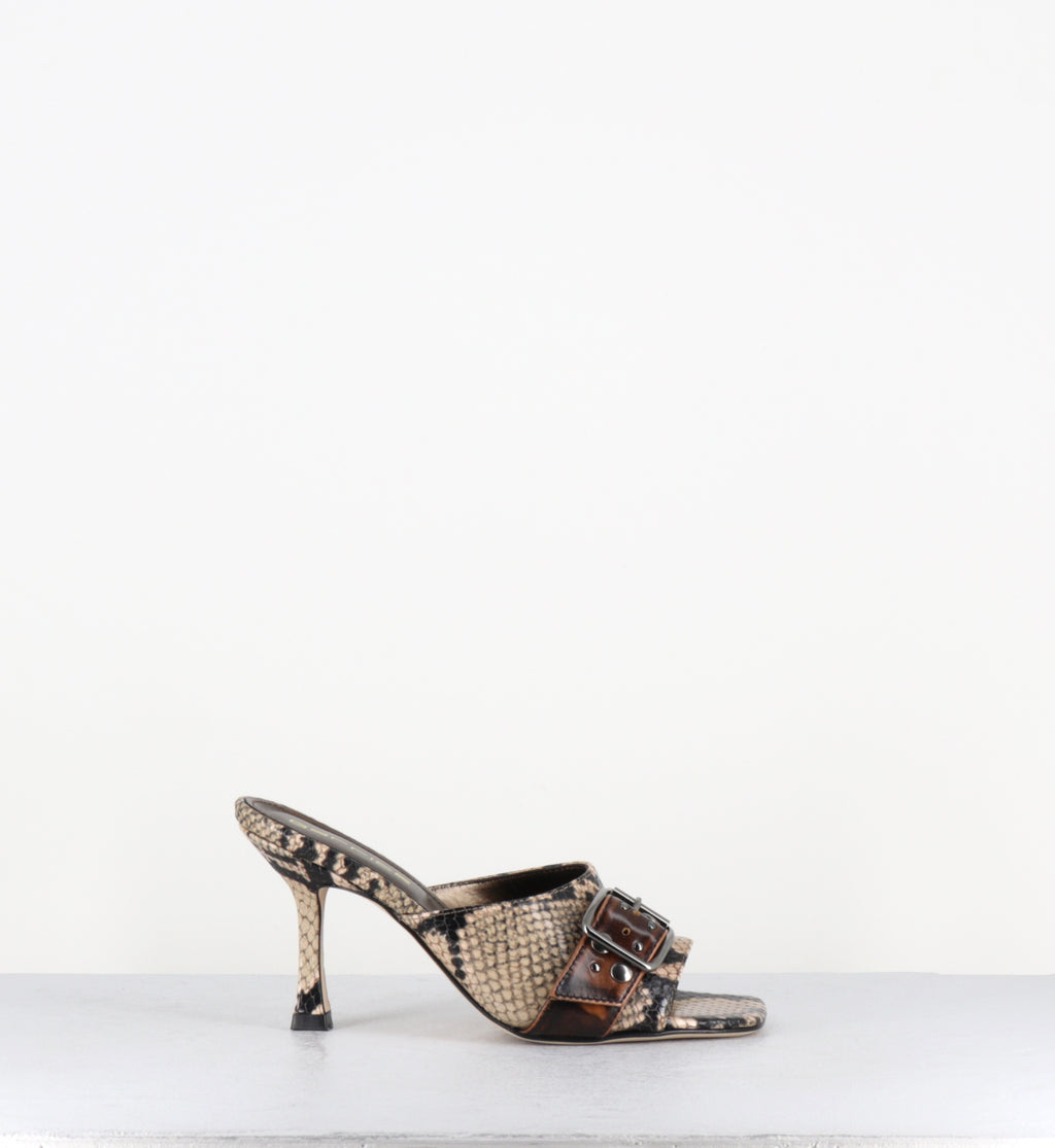 Mules talon haut python boucle - SARA PITONE SABBIA