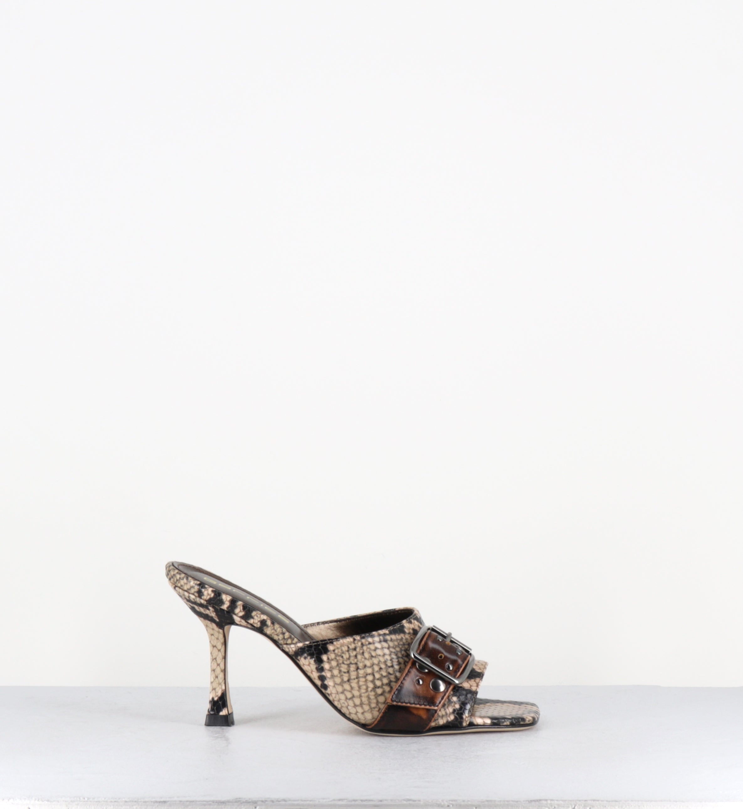 Mules talon haut python boucle - SARA PITONE SABBIA