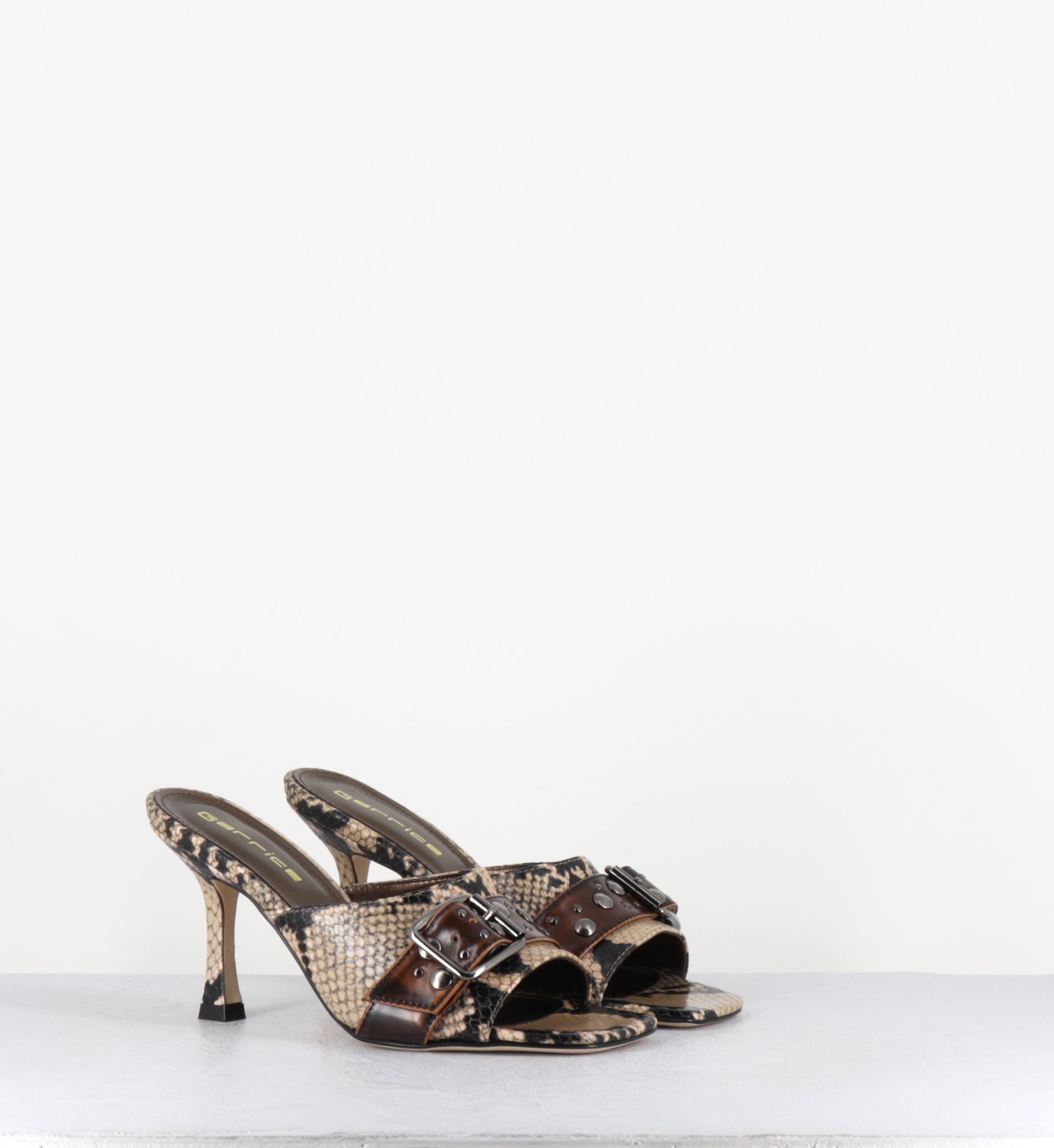 Mules talon haut python boucle - SARA PITONE SABBIA