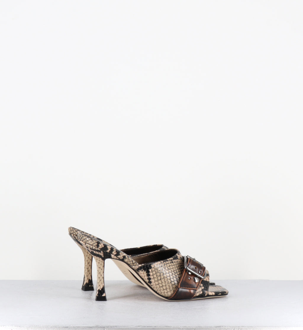 Mules talon haut python boucle - SARA PITONE SABBIA