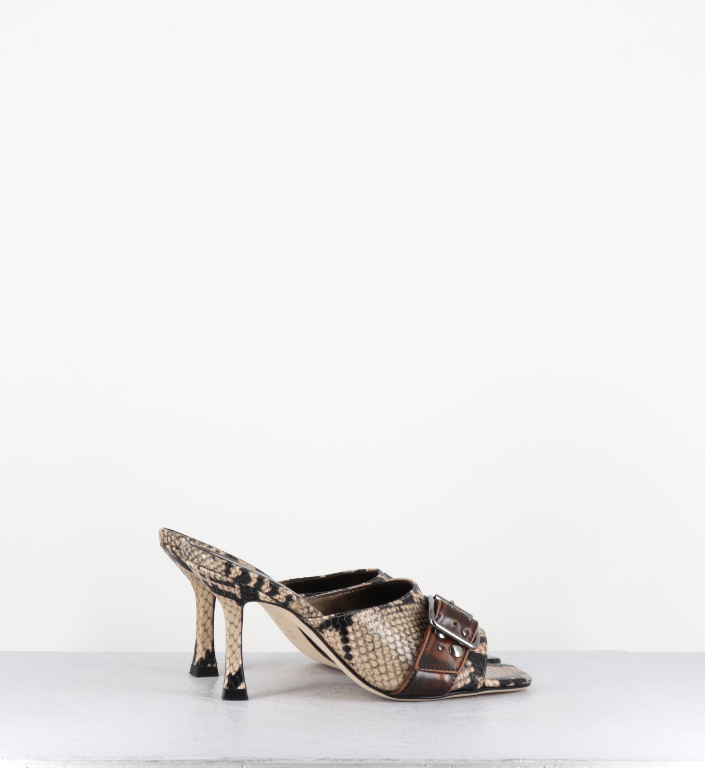 Mules talon haut python boucle - SARA PITONE SABBIA